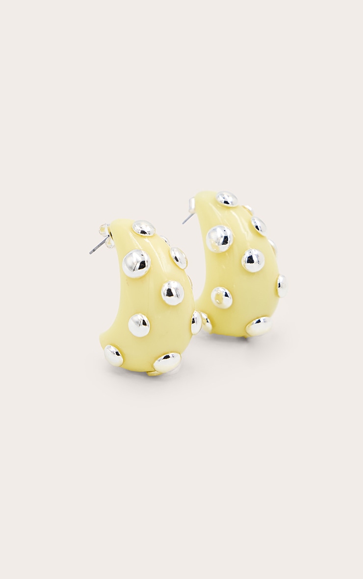 Butter Yellow Silver Studded Hoop Earrings image 2