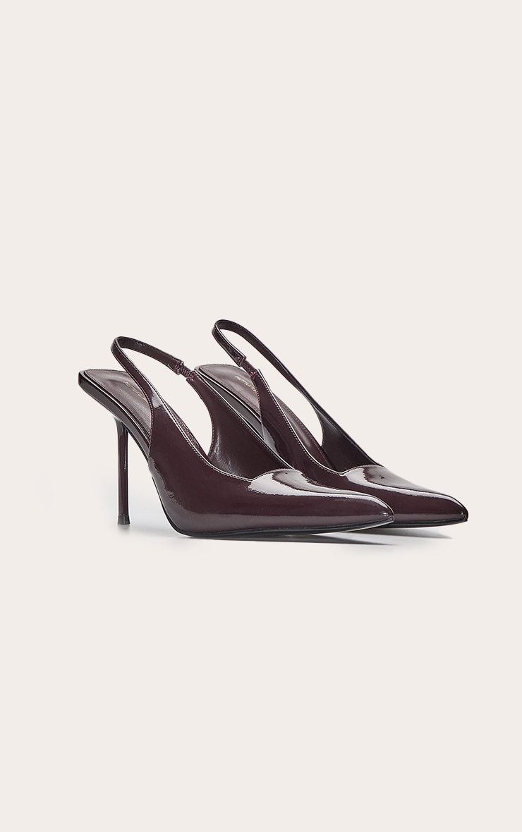 Burgundy Crinkle Heeled Sling Back Court Shoe image 3