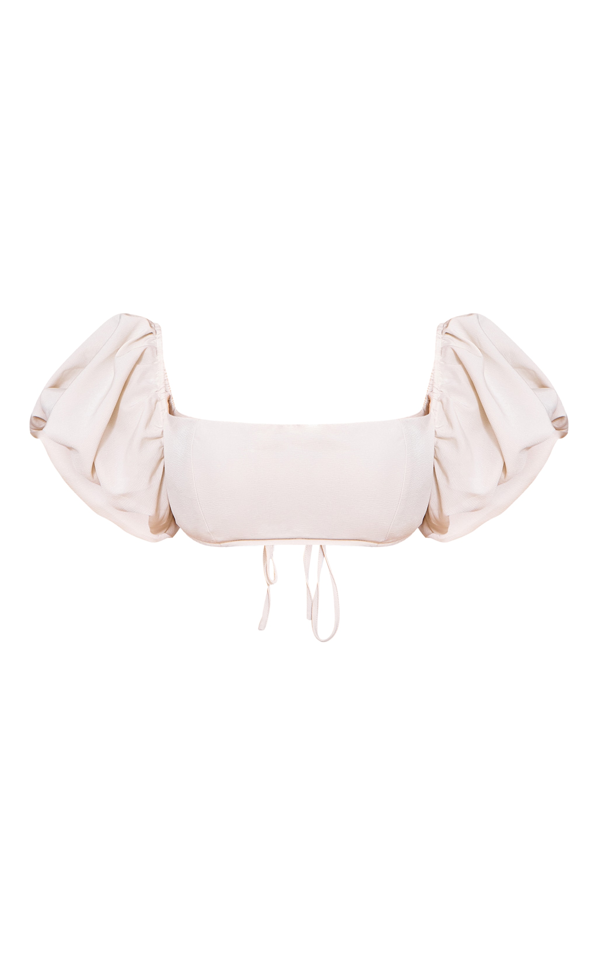 Shape Cream Crinkle Satin Puff Sleeve Crop Top image 5