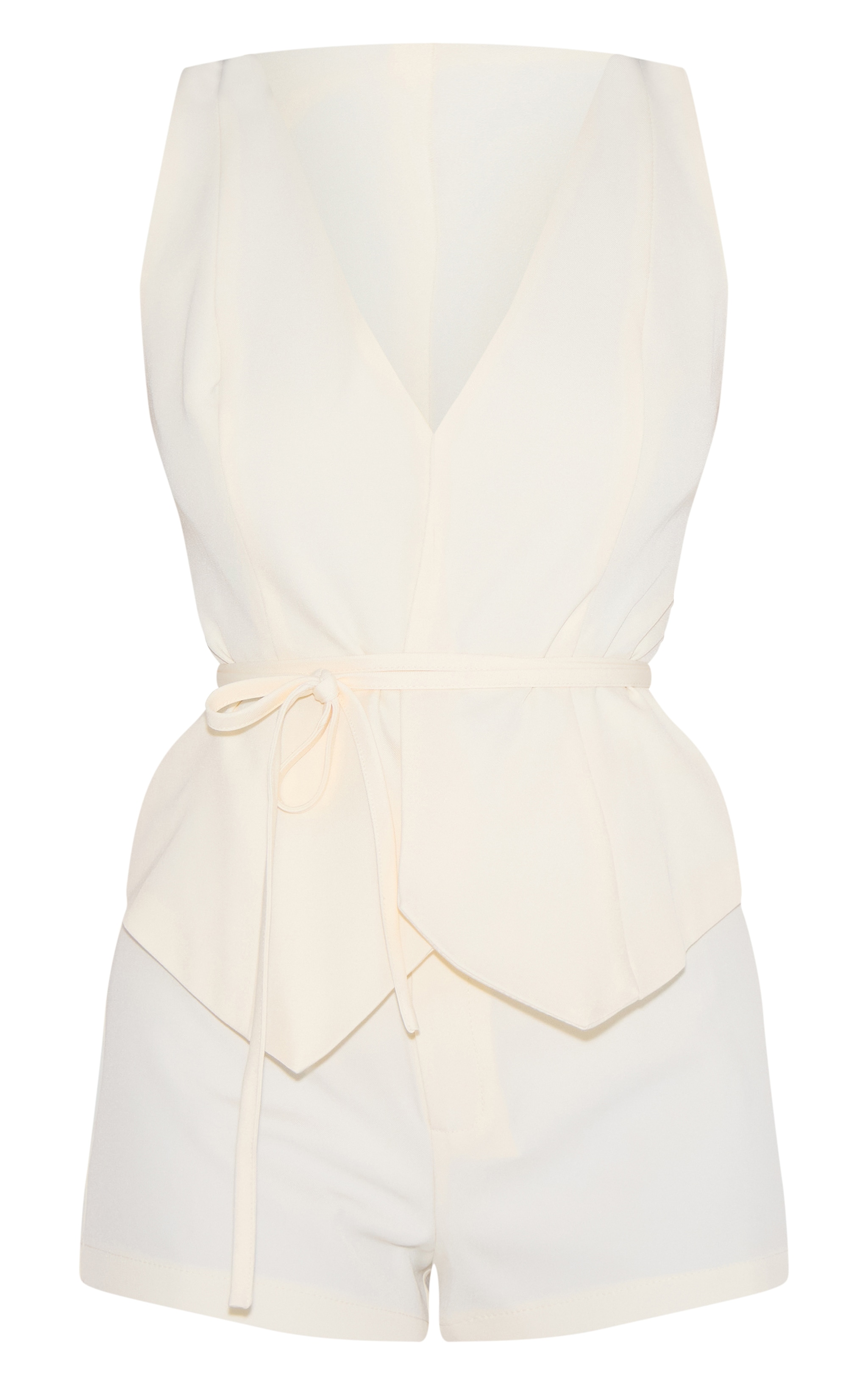 Cream Woven Tie Waist Vest Romper image 5