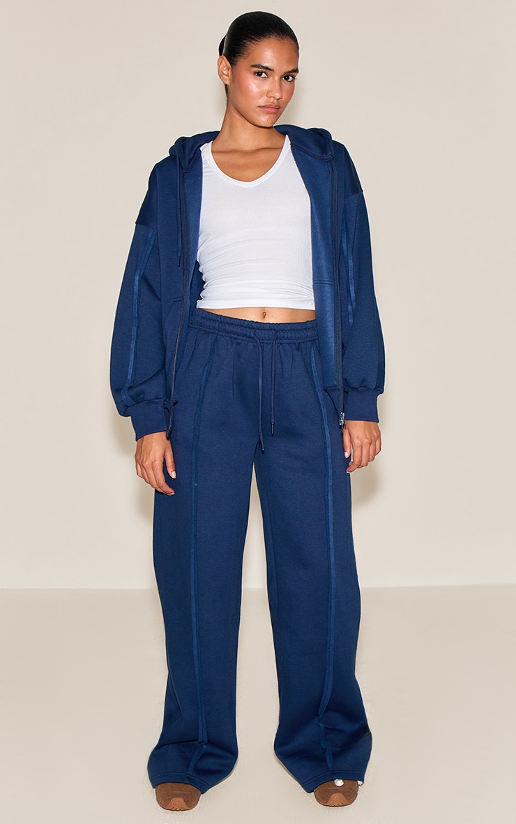 Navy Oversized Wide Leg Seam Detail Sweatpants image 1