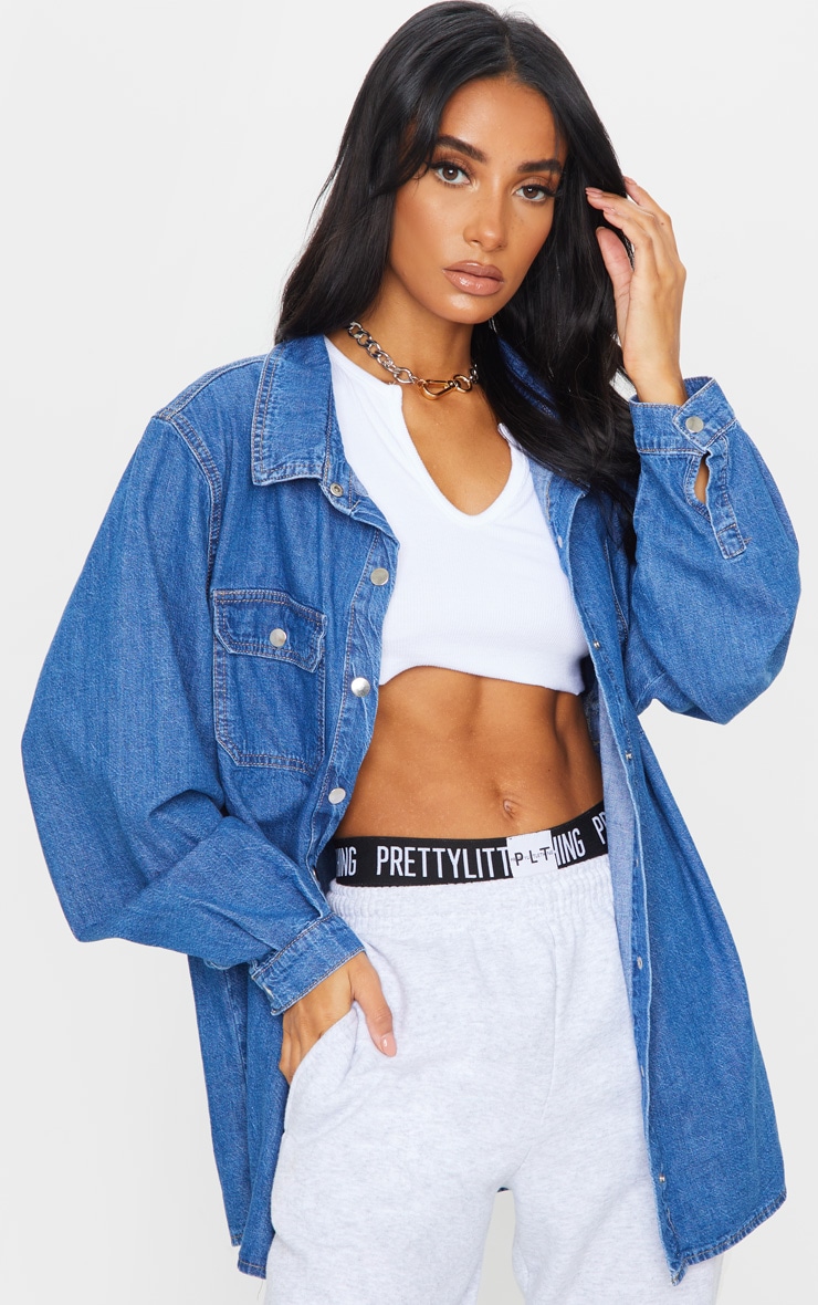 Mid Blue Wash Popper Denim Shirt