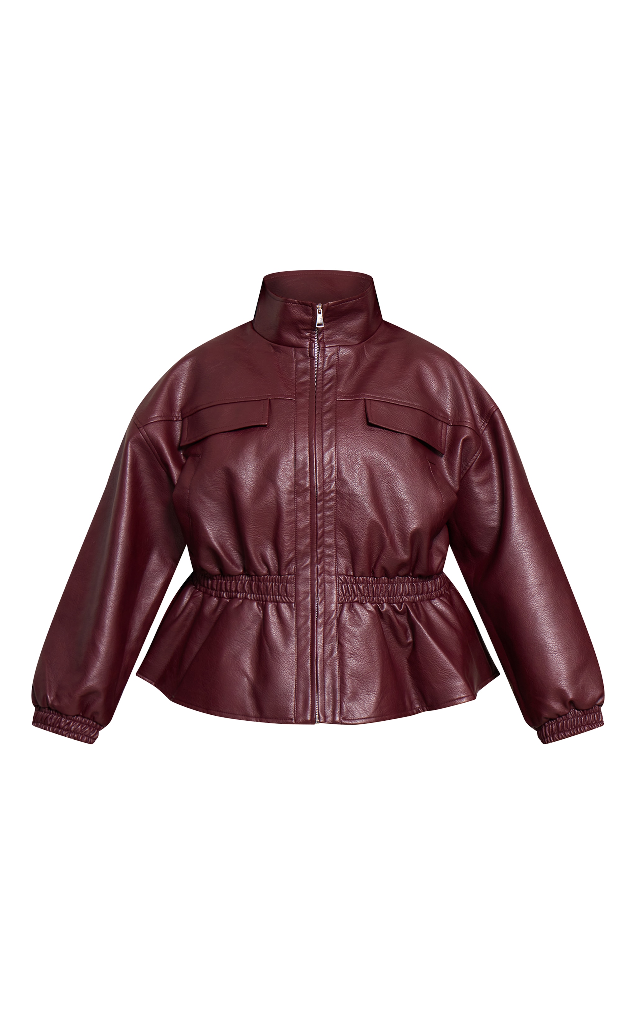 Plus Chocolate Plum High Neck Cinched Waist Faux Leather Jacket image 5