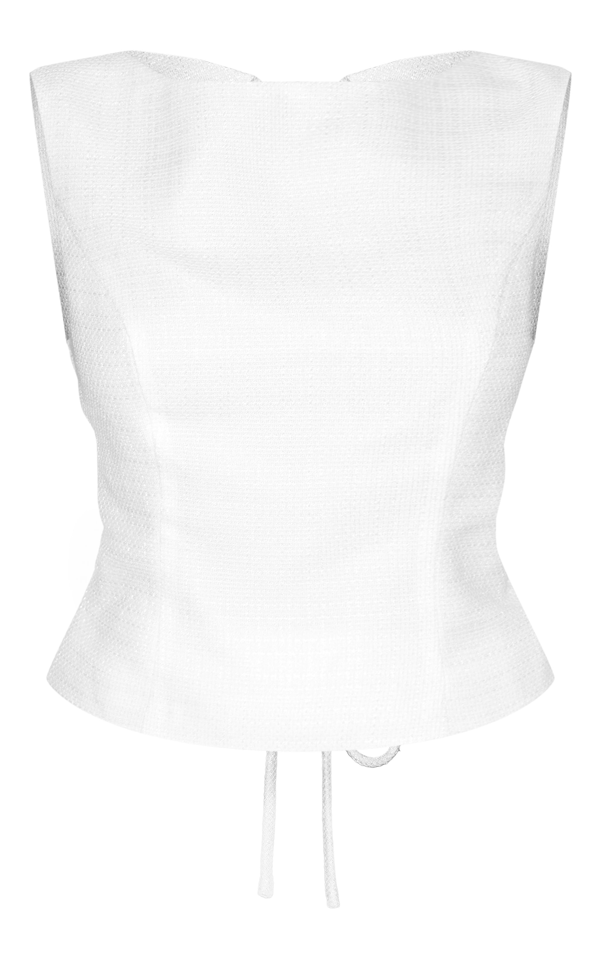Top long bouclé blanc à dos noué image 5