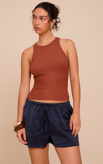 Short satiné bleu marine à cordons ajustables