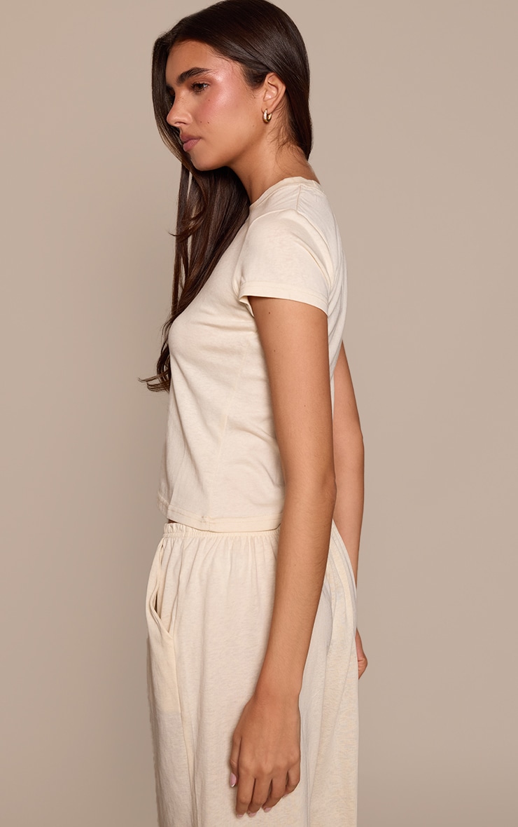 Cream Soft Textured Relaxed Short Sleeve T-Shirt image 2