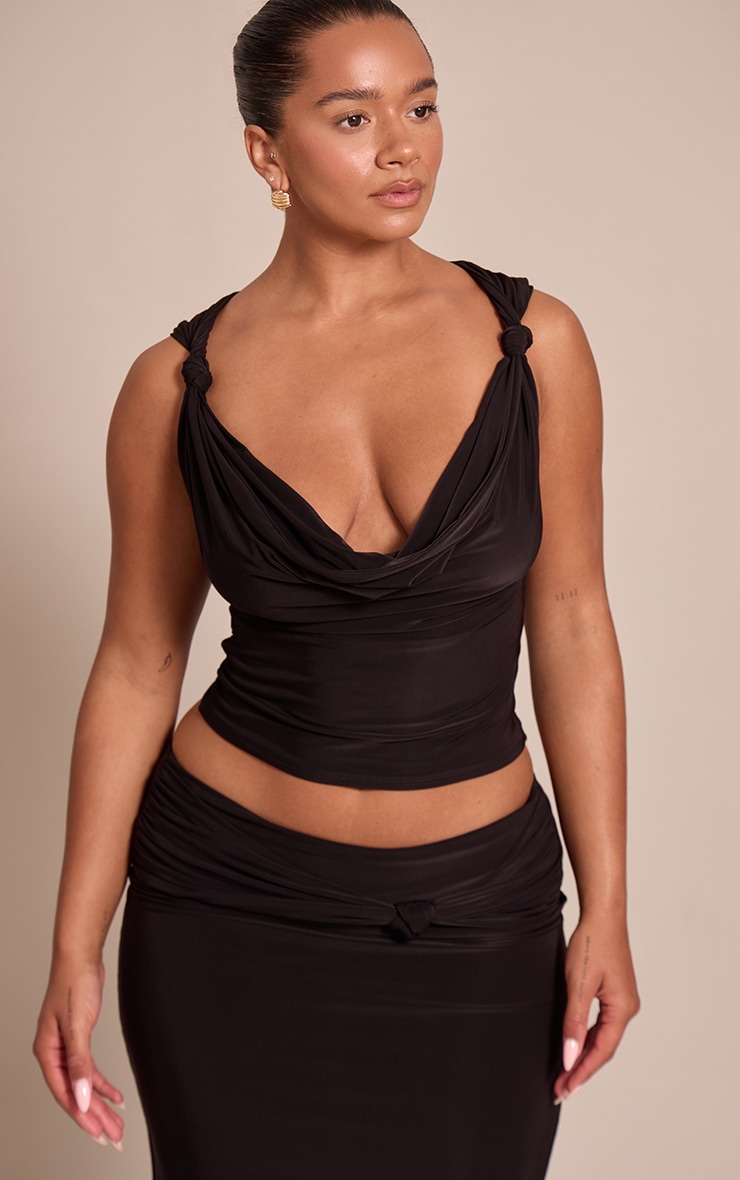 Shape Black Slinky Knot Detail Cowl Neck Top image 1