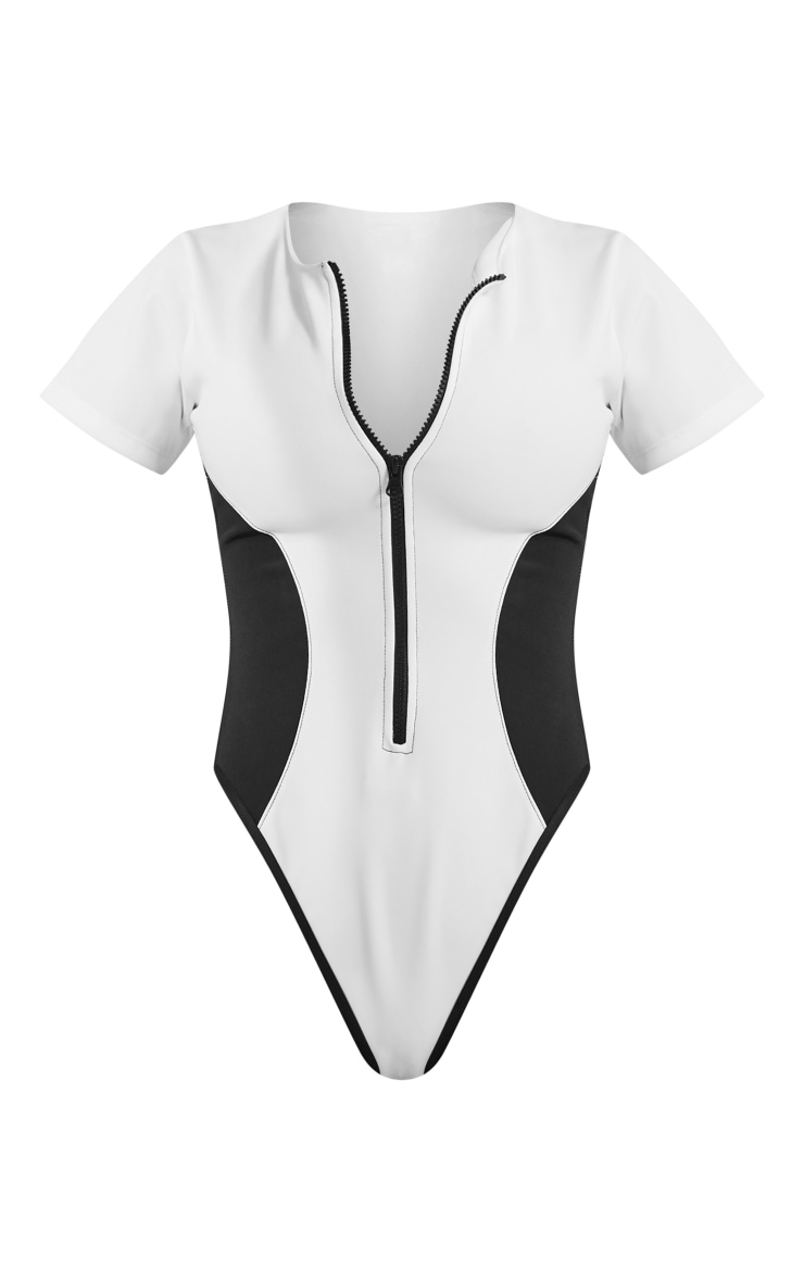 White Contrast Scuba Swimsuit Swimwear PrettyLittleThing QA