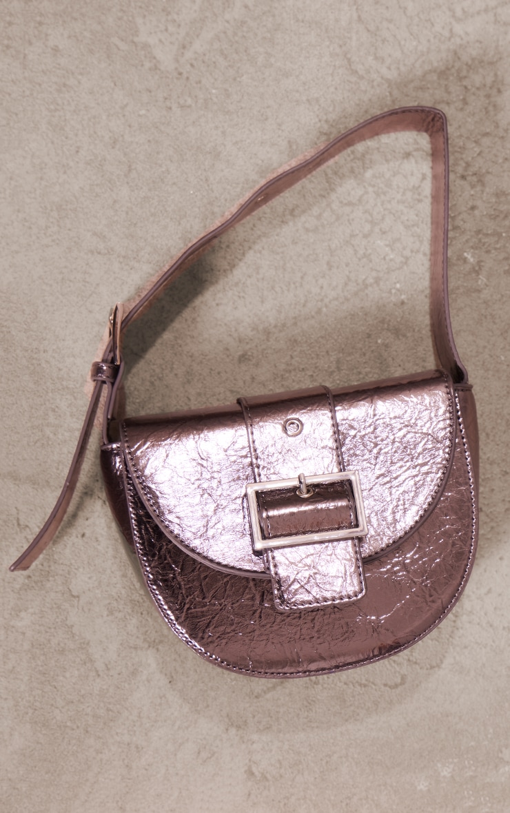 Grey Chunky Metallic Buckle Detail Shoulder Bag