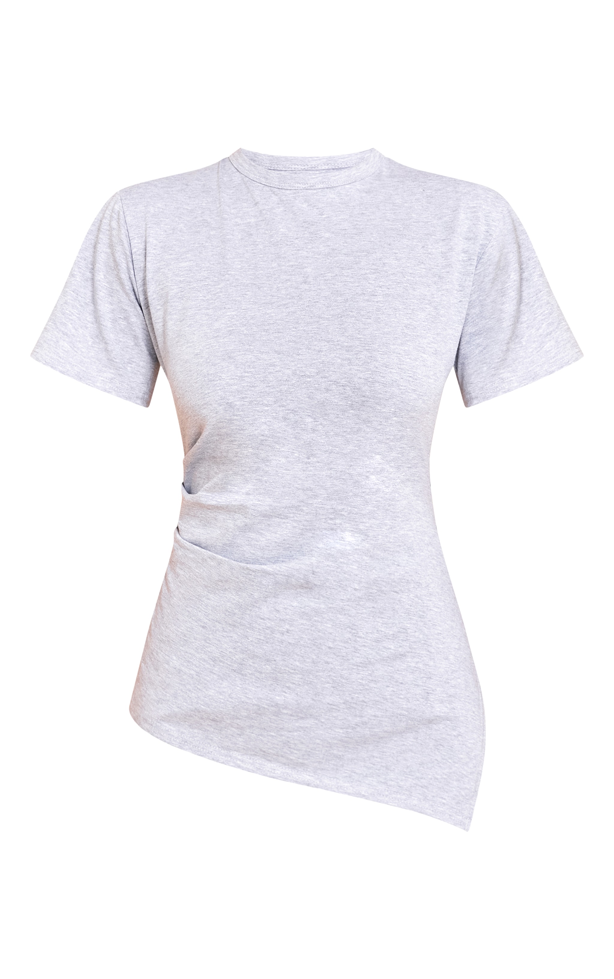 Grey Marl Cotton Ruched Side Asymmetric Hem T-shirt image 5