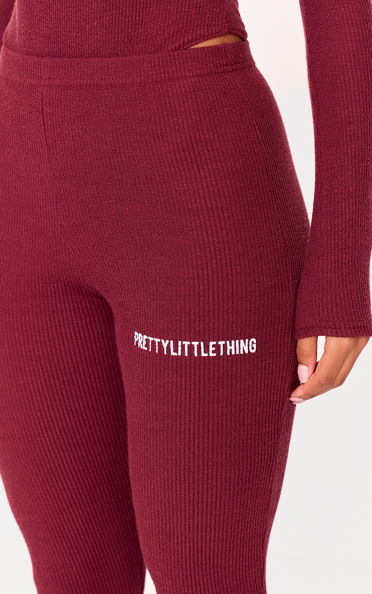 PRETTYLITTLETHING Plum Crinkle Split Hem Rib Leggings image 4