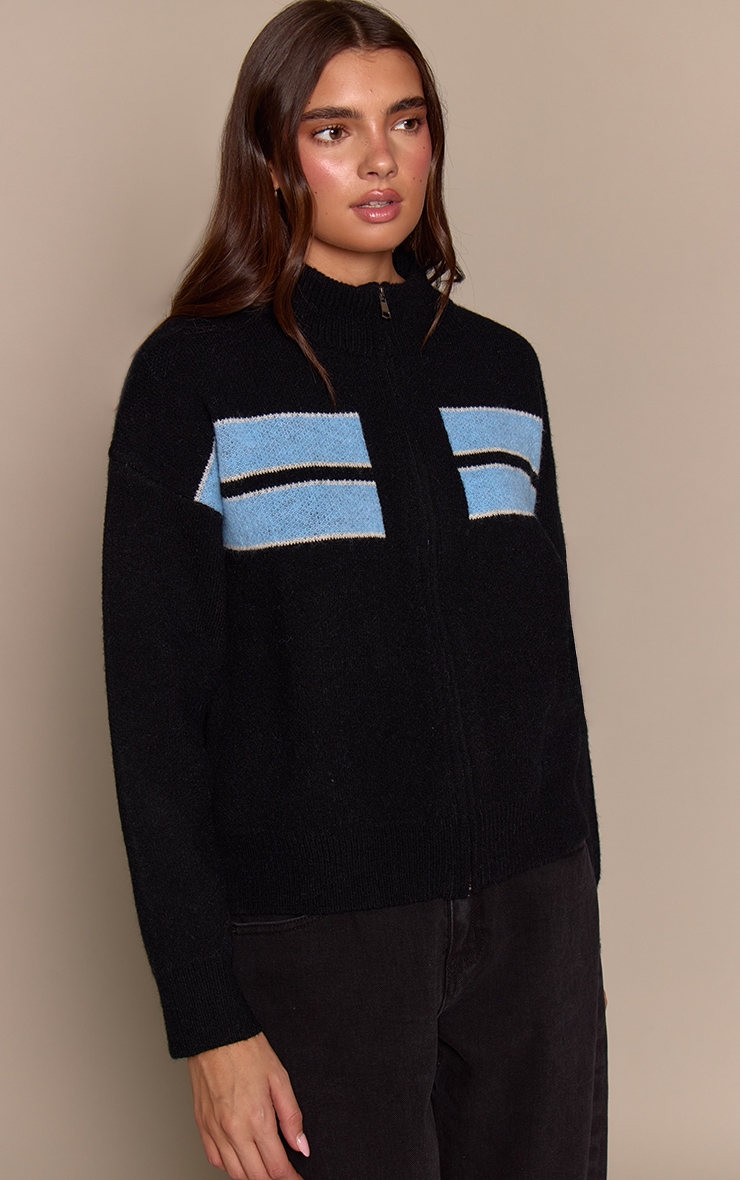 Black Striped Knitted Sporty Jumper image 1