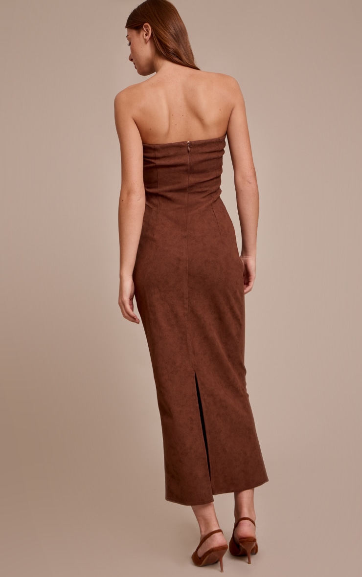 Chocolate Faux Suede Bandeau Maxi Dress image 2