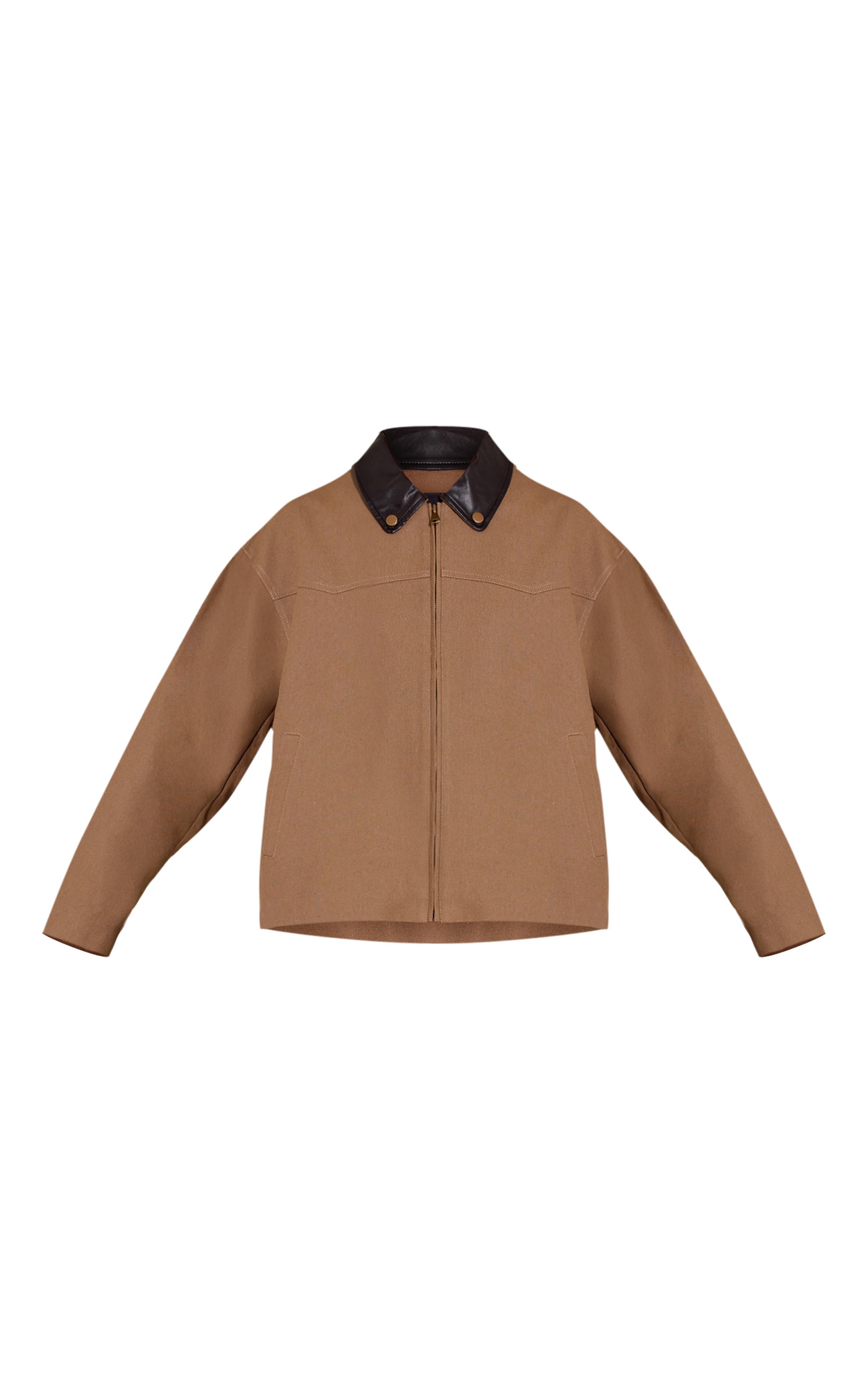Brown Contrast Collar Twill Oversized Trucker Jacket image 5