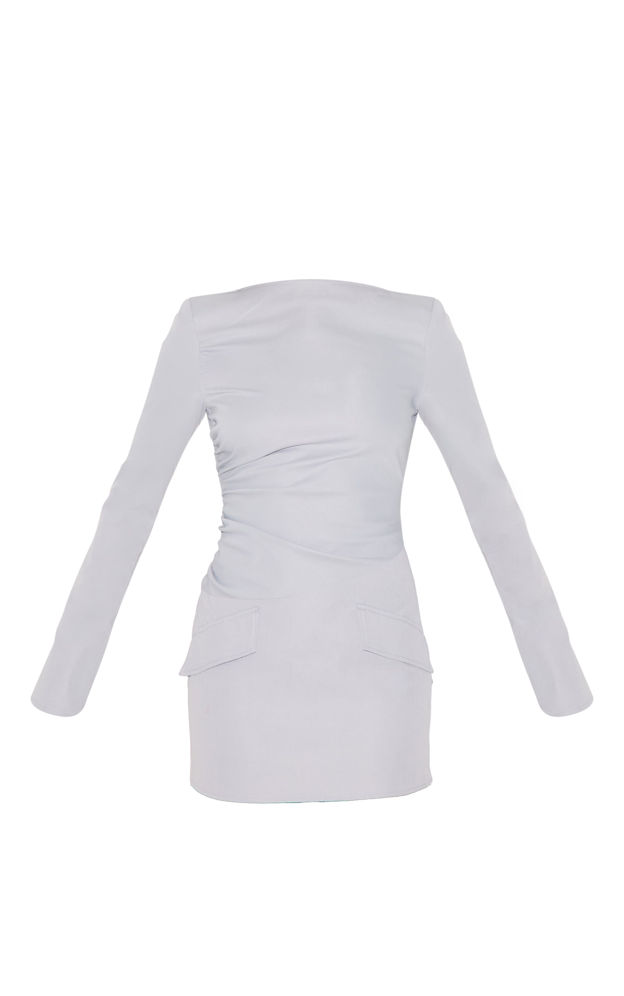 Grey Tailored Woven Ruched Detail Long Sleeve Bodycon Dress image 5