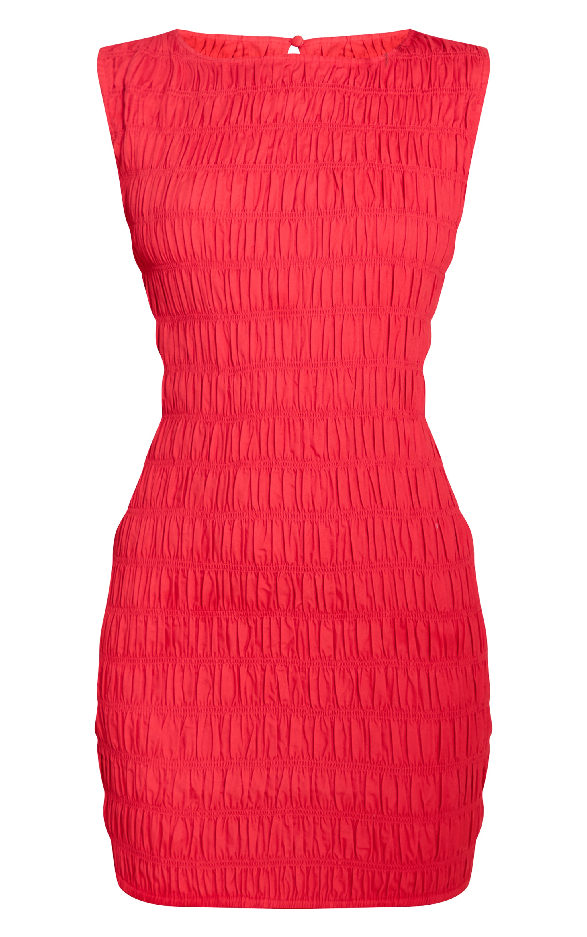 Red Boat Neck Shirred Bodycon Dress image 5