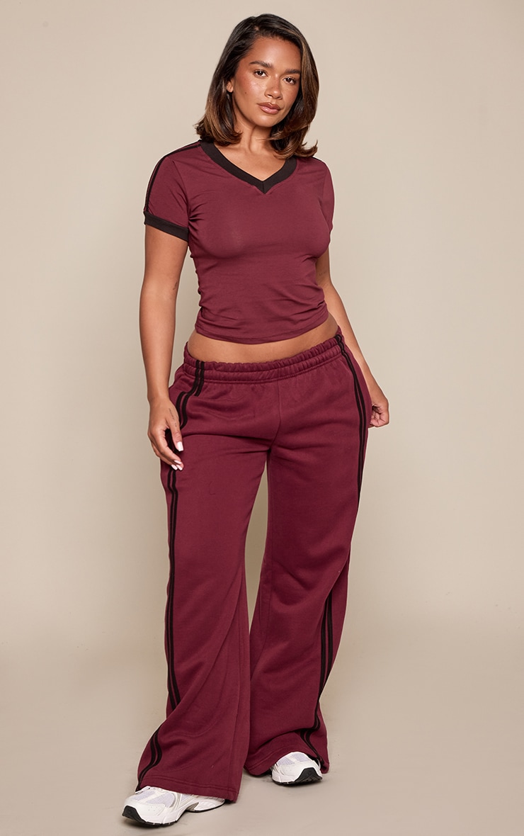 Shape Burgundy Stripe V Neck T-shirt image 3