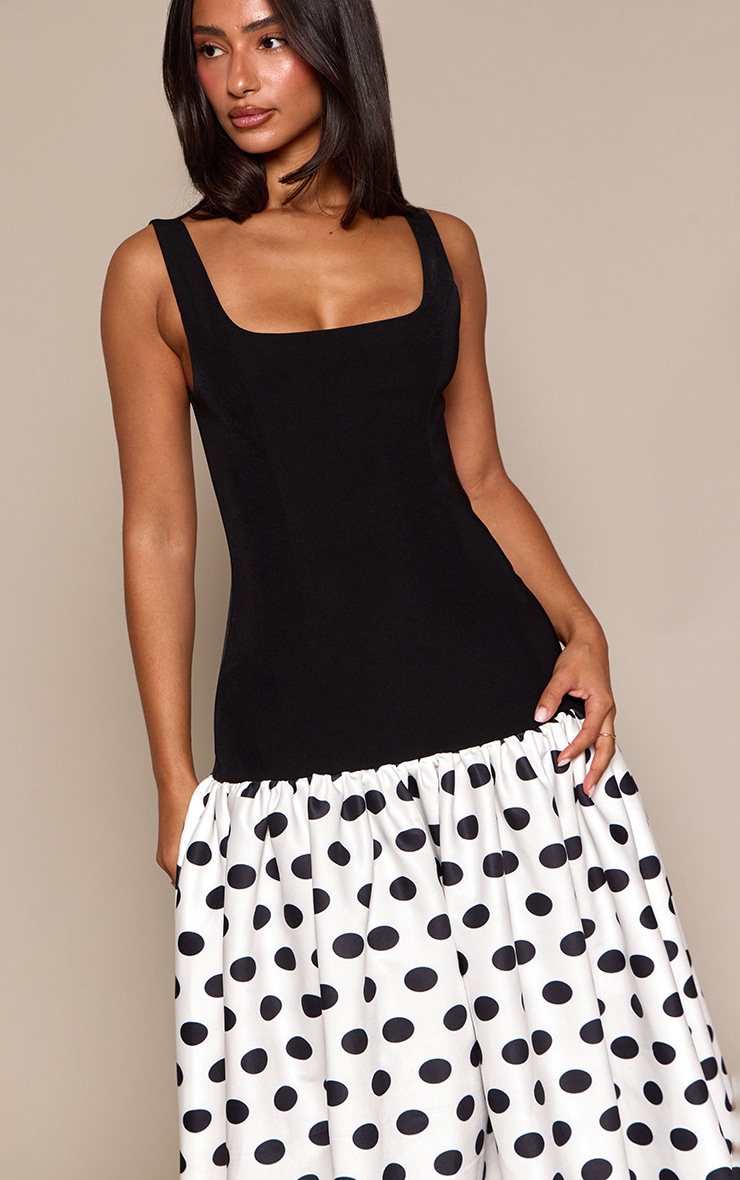 Petite Polka Dot Contrast Woven Gathered Hem Maxi Dress image 4
