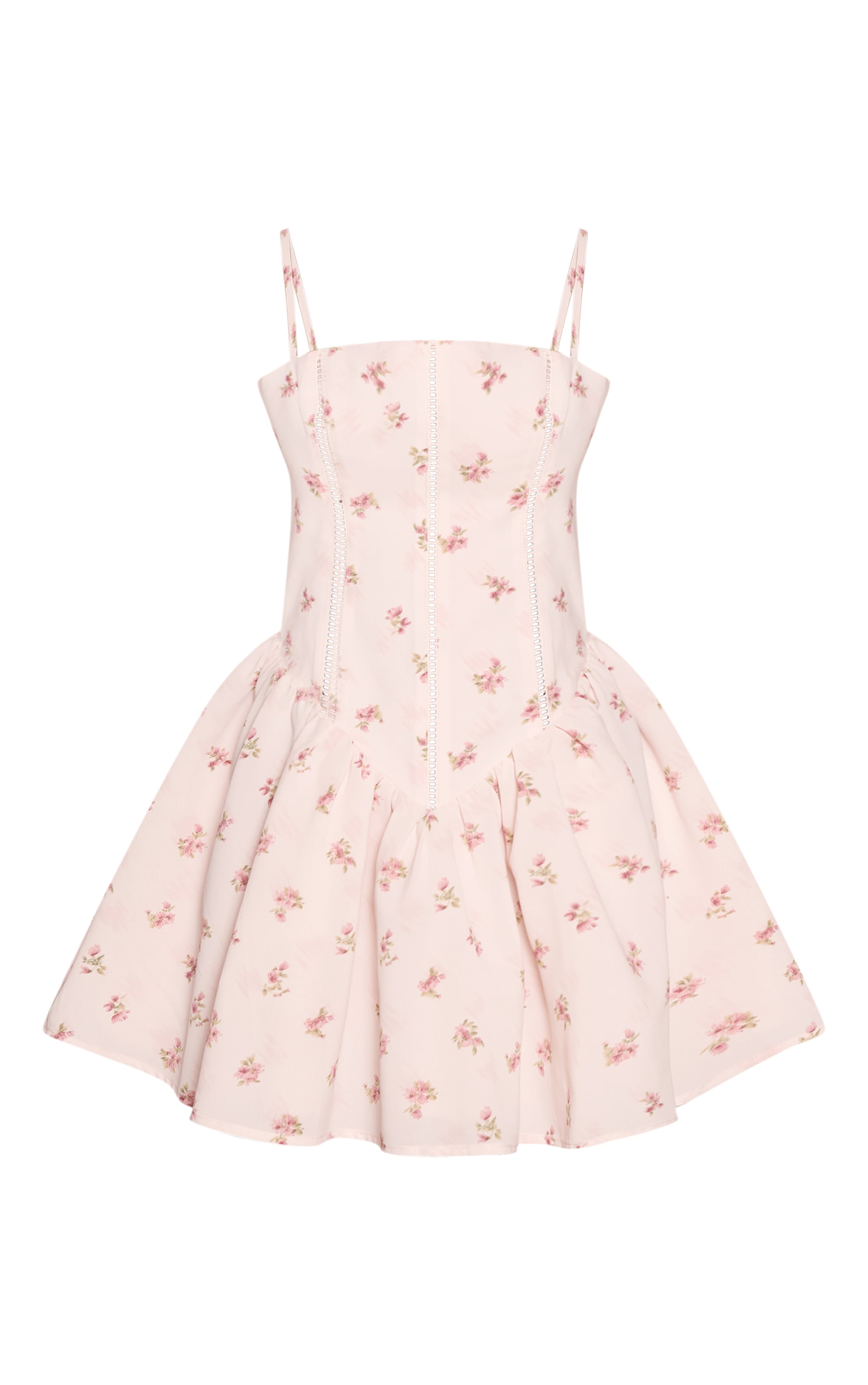 Petite Pink Floral Square Neck Dropped Waist Shift Mini Dress image 5