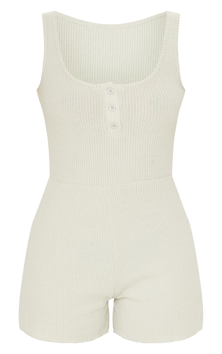 Sage Green Brushed Rib Button Detail Playsuit image 5