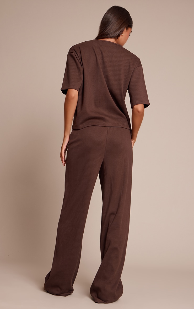 Chocolate Brown Rib Wide Leg Pant image 3