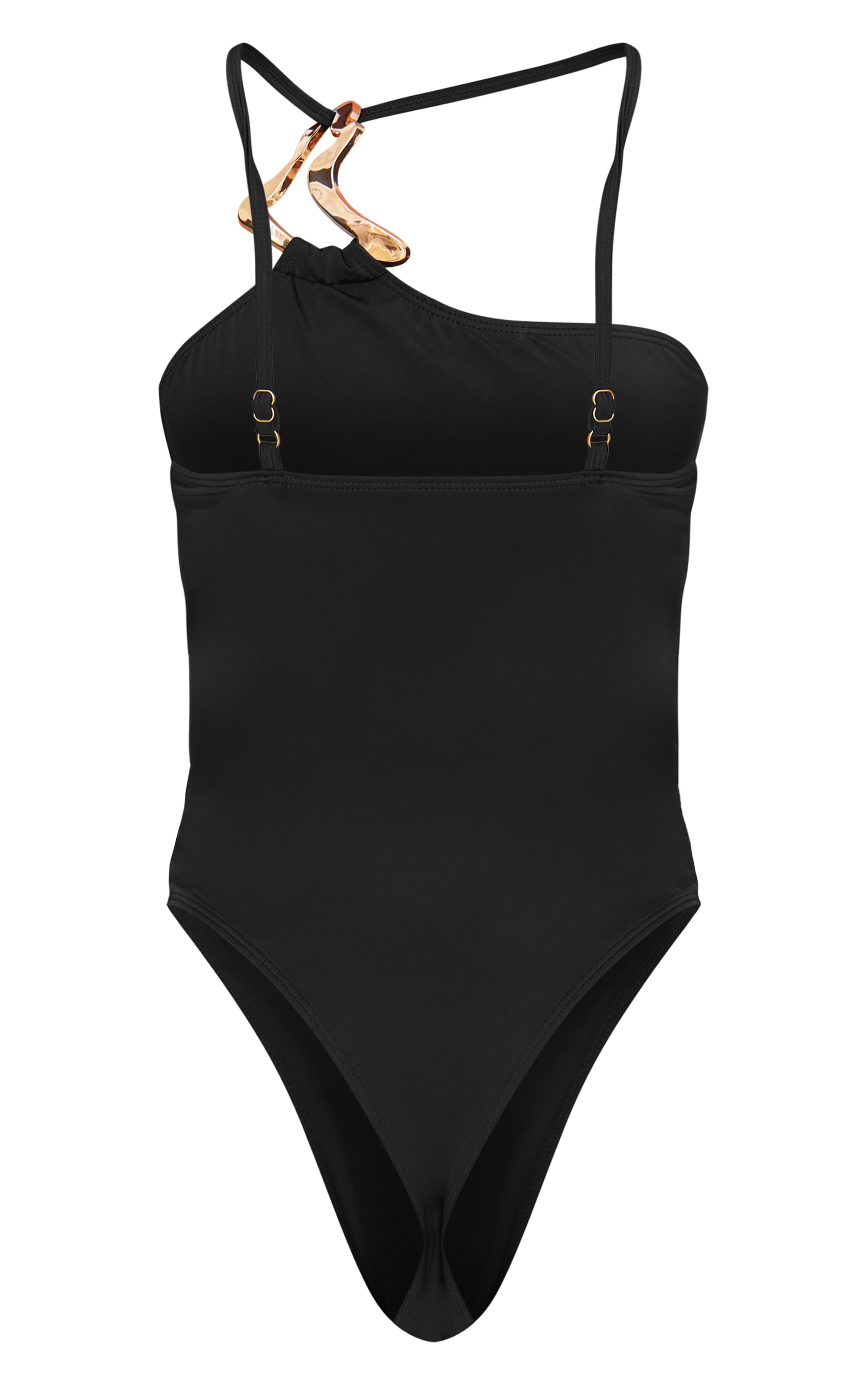 Black Gold Trim Asymmetric Swimsuit image 6