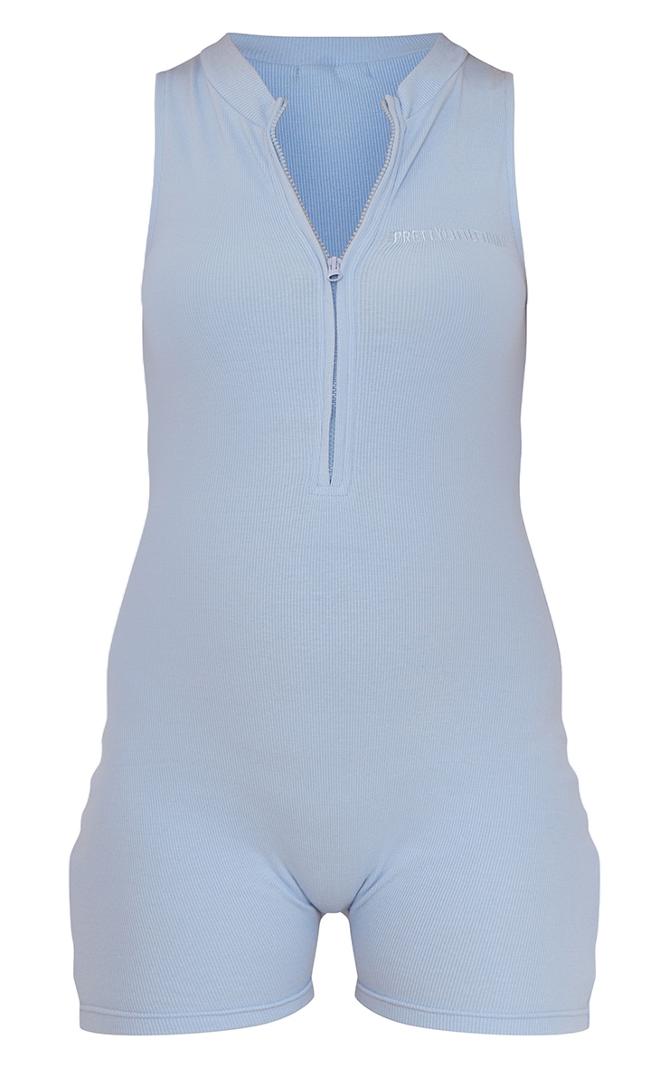 Plt Recycled Maternity Blue Zip Thru Unitard PrettyLittleThing