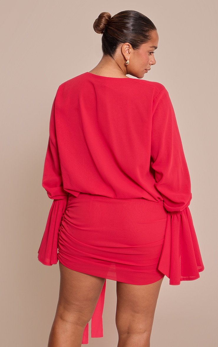shape red Chiffon Exaggerated Sleeves mini dress image 2