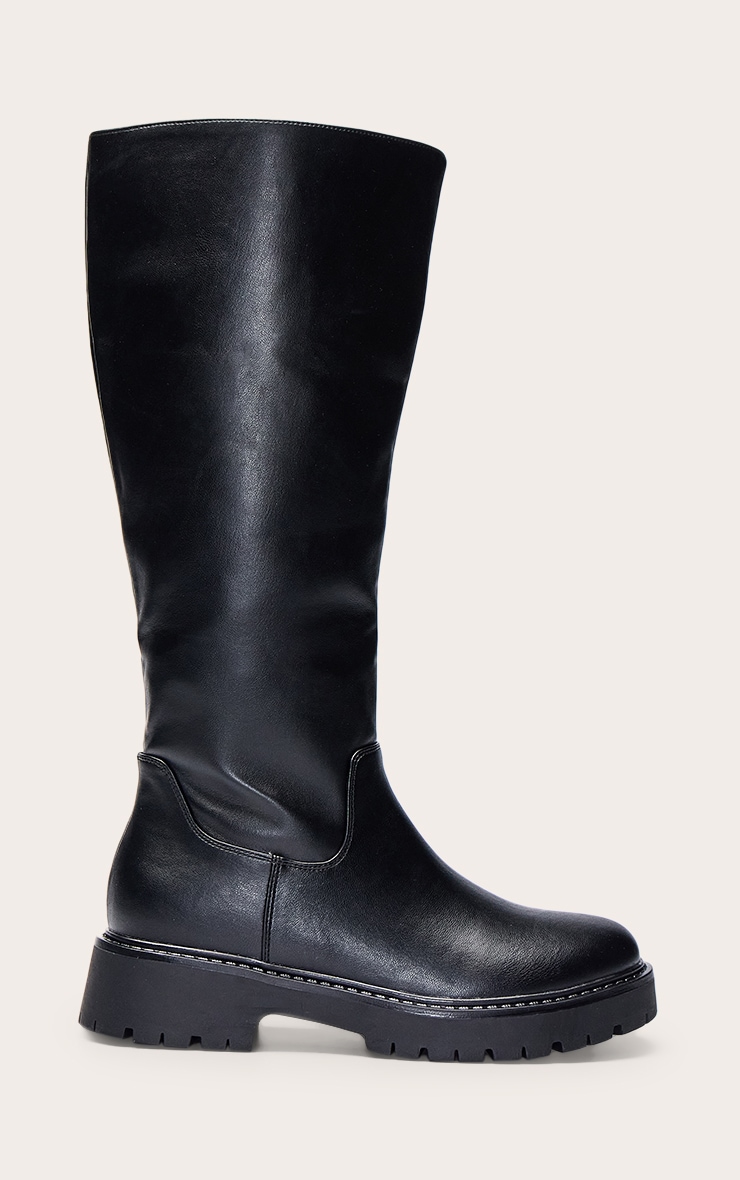 Black Chunky Cleated Sole Knee Boot image 2