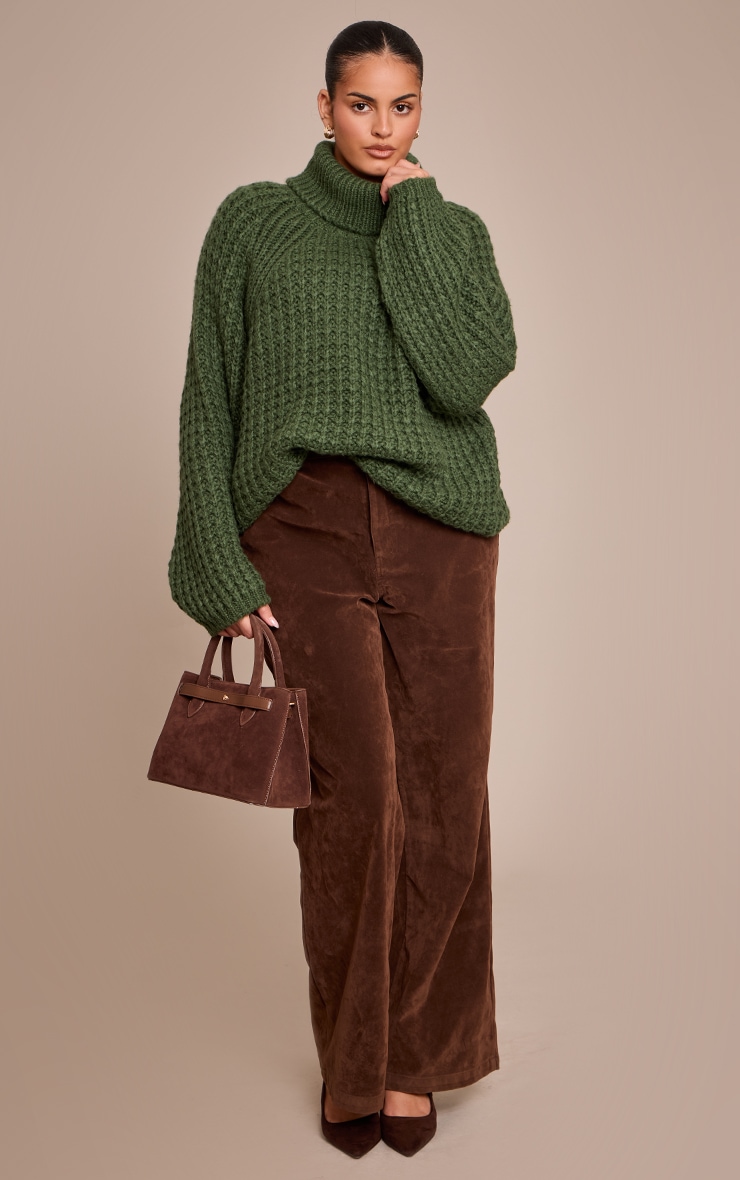 Plus Forest Green Chunky Knitted Roll Neck Jumper  image 3