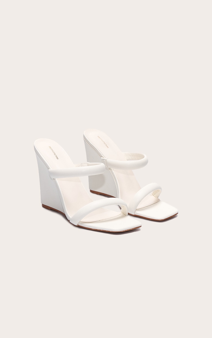 Mules compensées carrées en PU crème à talon haut image 2