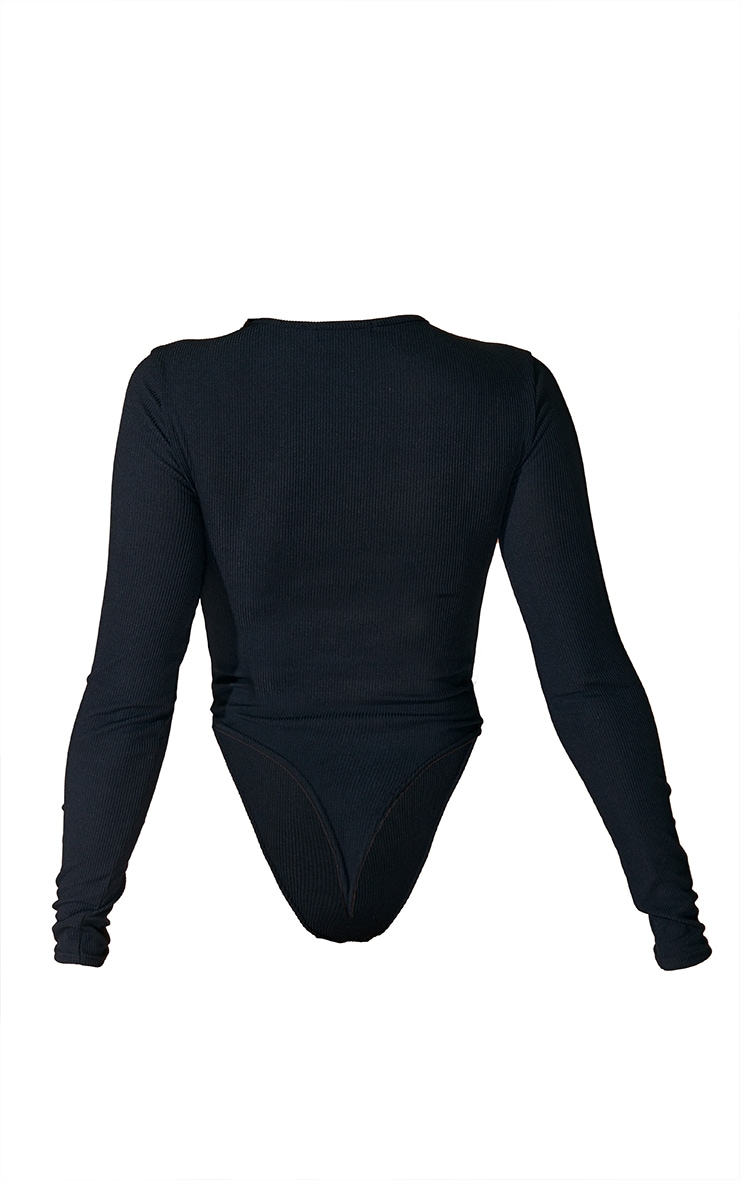 Black Basic Soft Ribbed Long Sleeve Bodysuit image 5