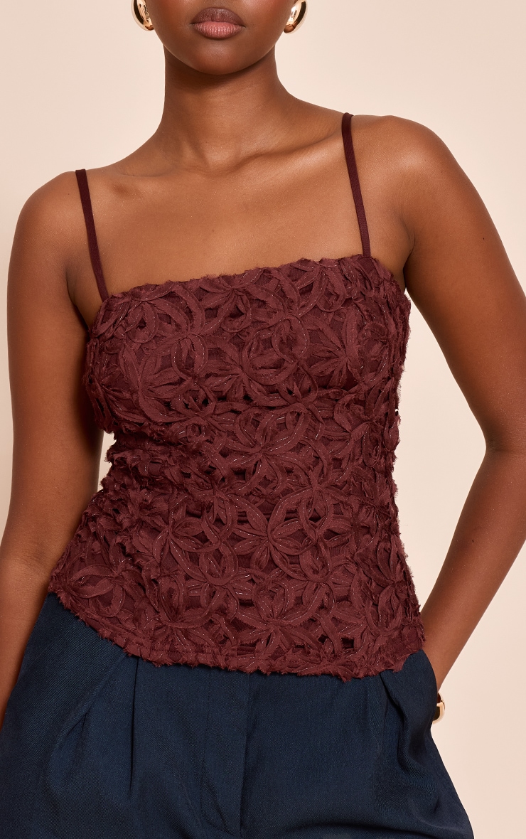 Chocolate Textured Floral Strappy Top image 4