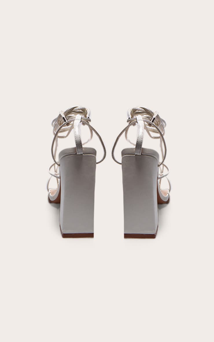White PU Toe Detail Lace Up High Block Heeled Sandals image 4