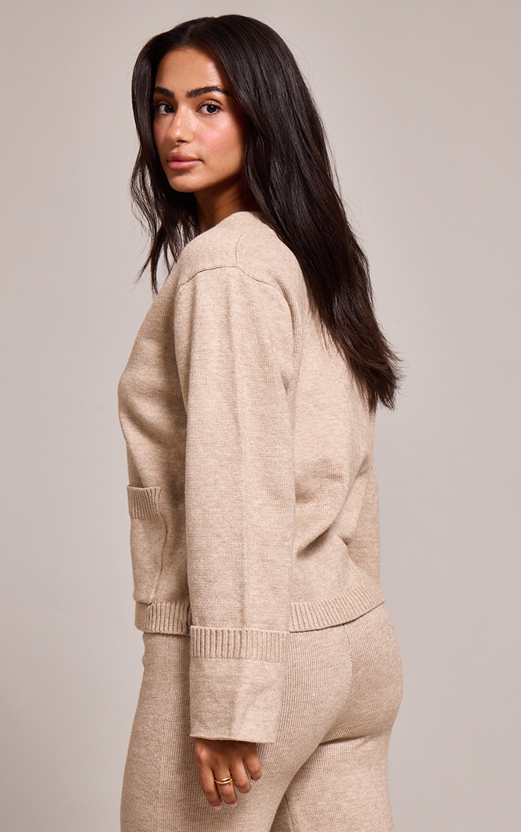 Petite Oatmeal Turn Back Cuff Cardigan image 2