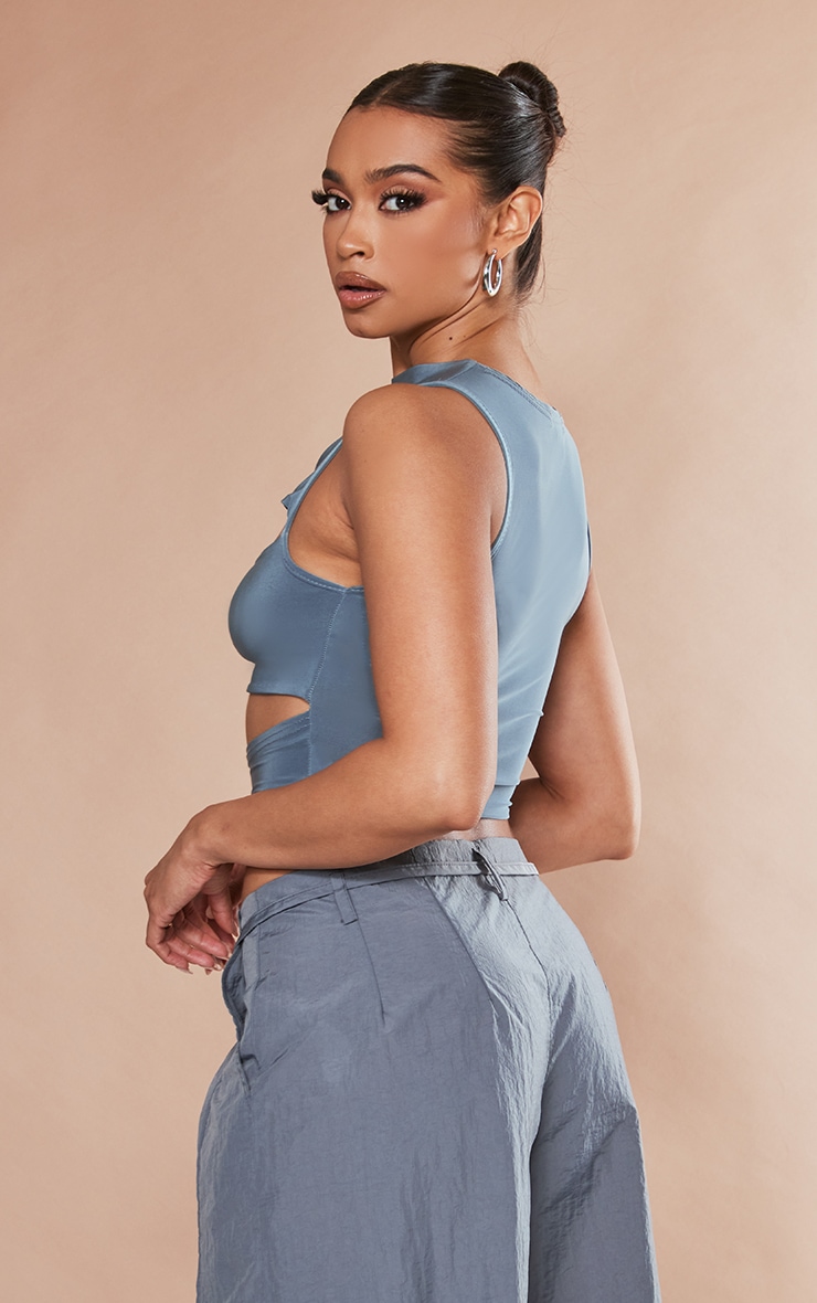 Charcoal Slinky Multi Slash Front Crop Top image 2