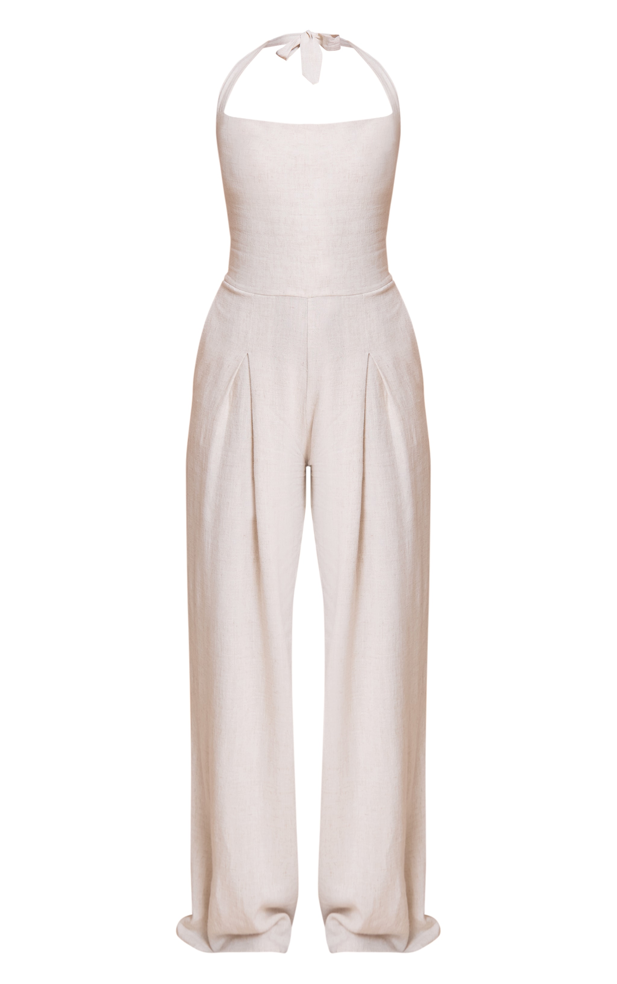  Natural Linen Look Bandeau Wide Leg Jumpsuit image 5