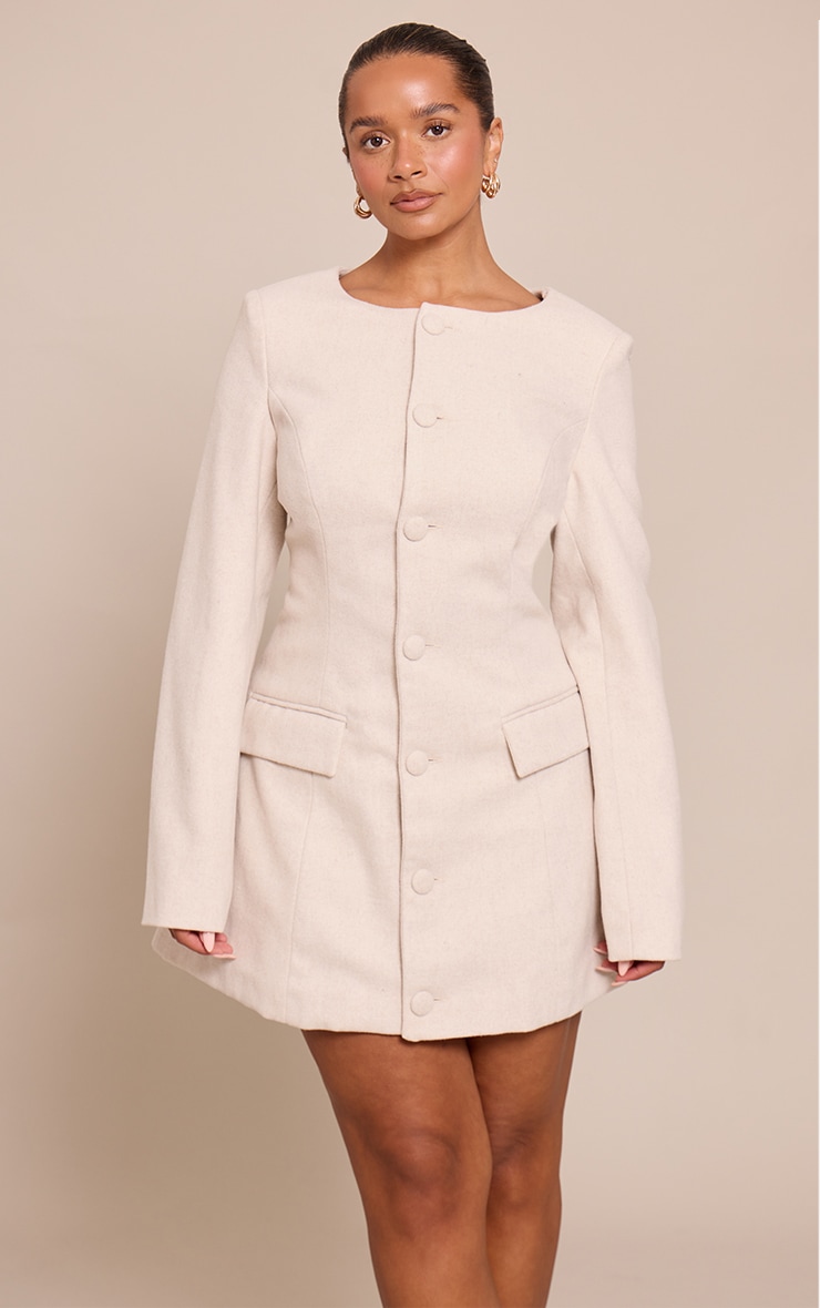 Shape Cream Wool-Look Button Front Blazer Dress image 1