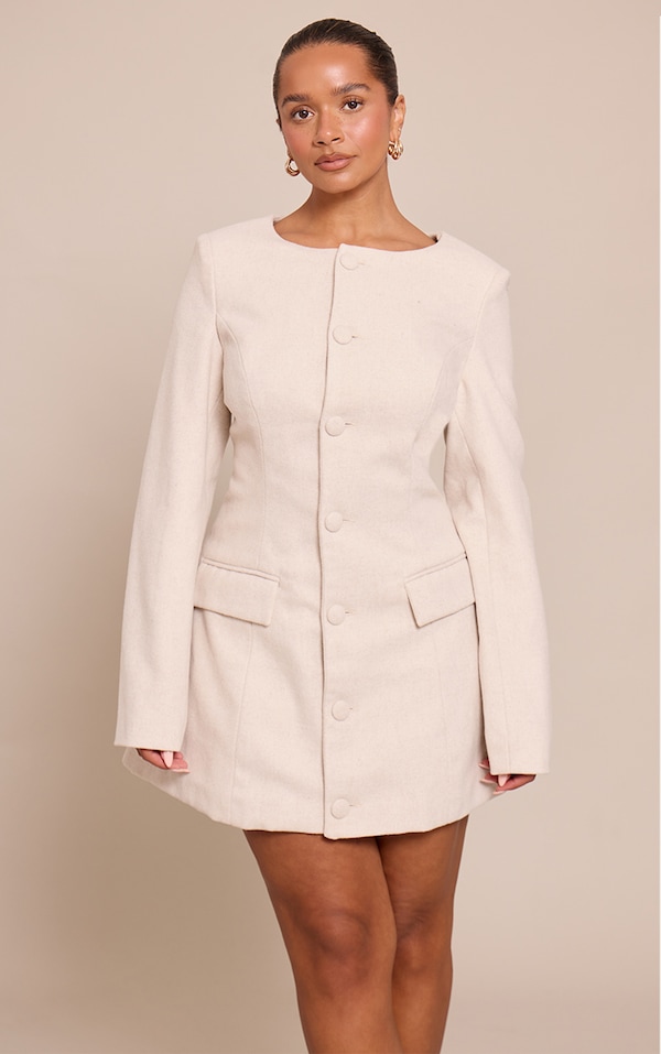 Shape Cream Wool-Look Button Front Blazer Dress