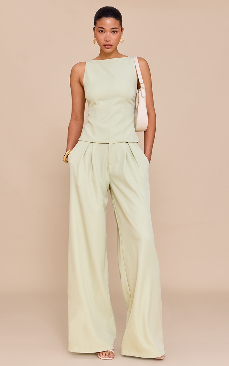 Pale Lime Woven Tailored Wide Leg Pants image 1