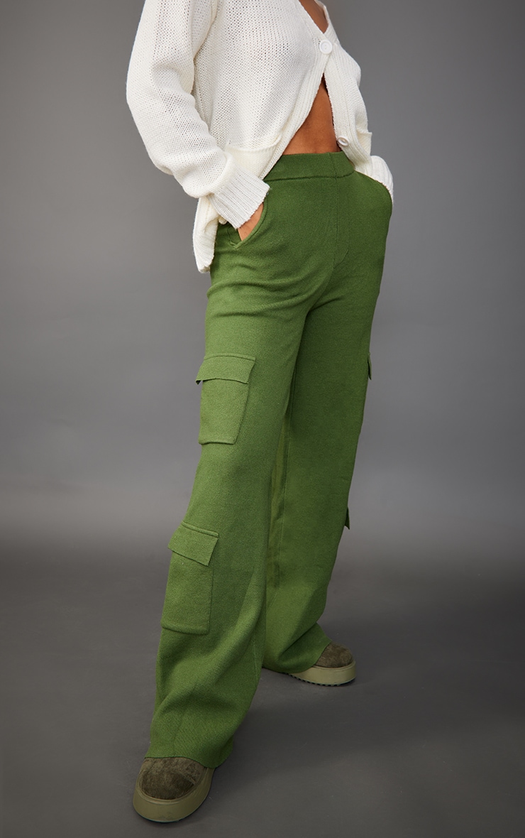 Khaki Knitted Cargo Pants image 1