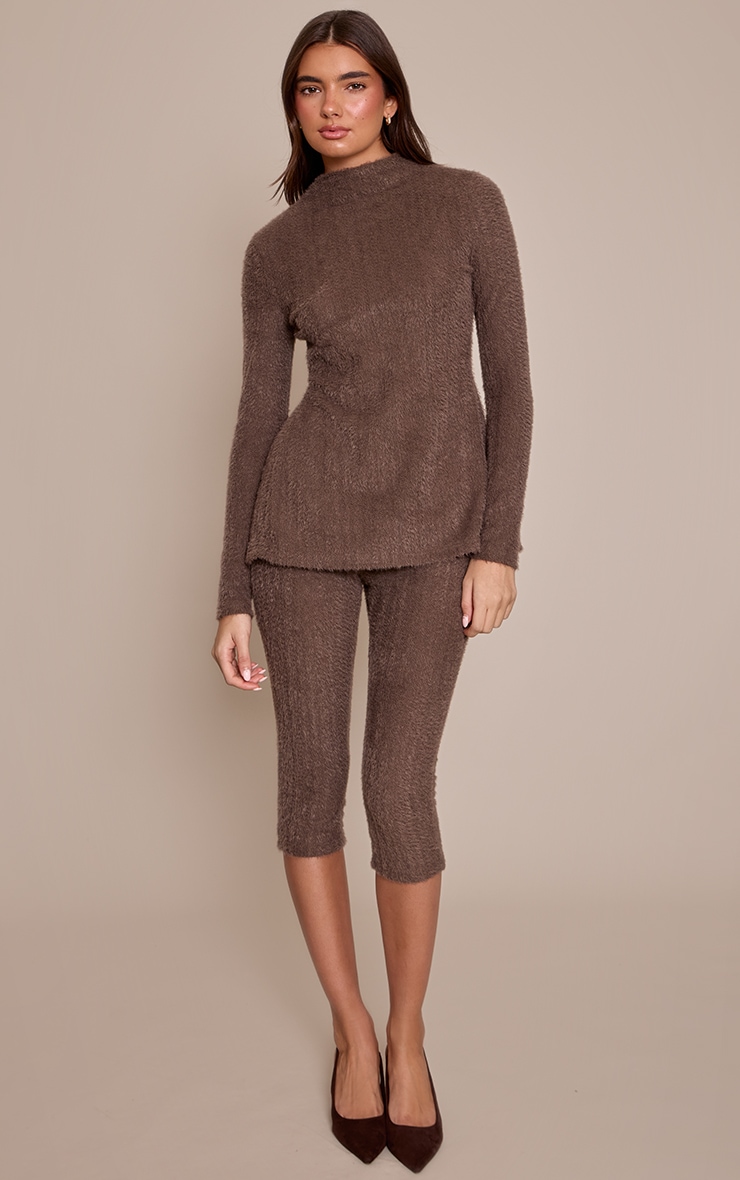 Dark Taupe Brushed Textured Tie Back Long Top image 3