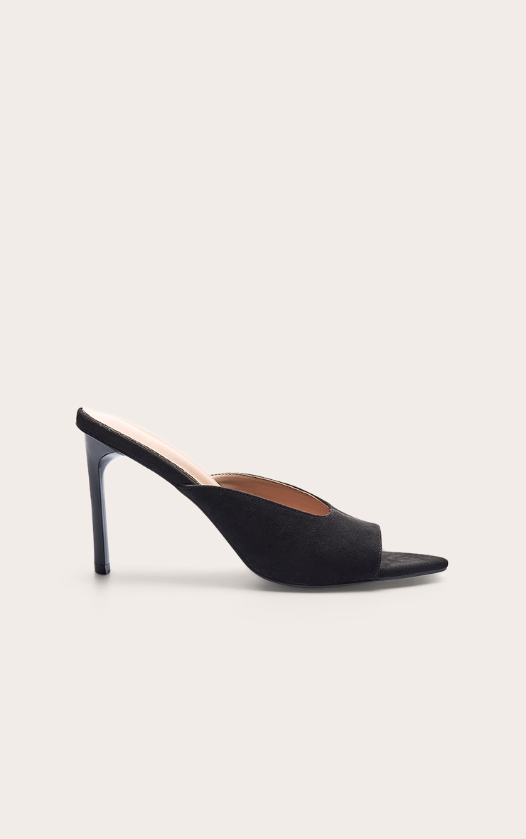 Black Faux Suede Pointed Open Toe Mule image 2