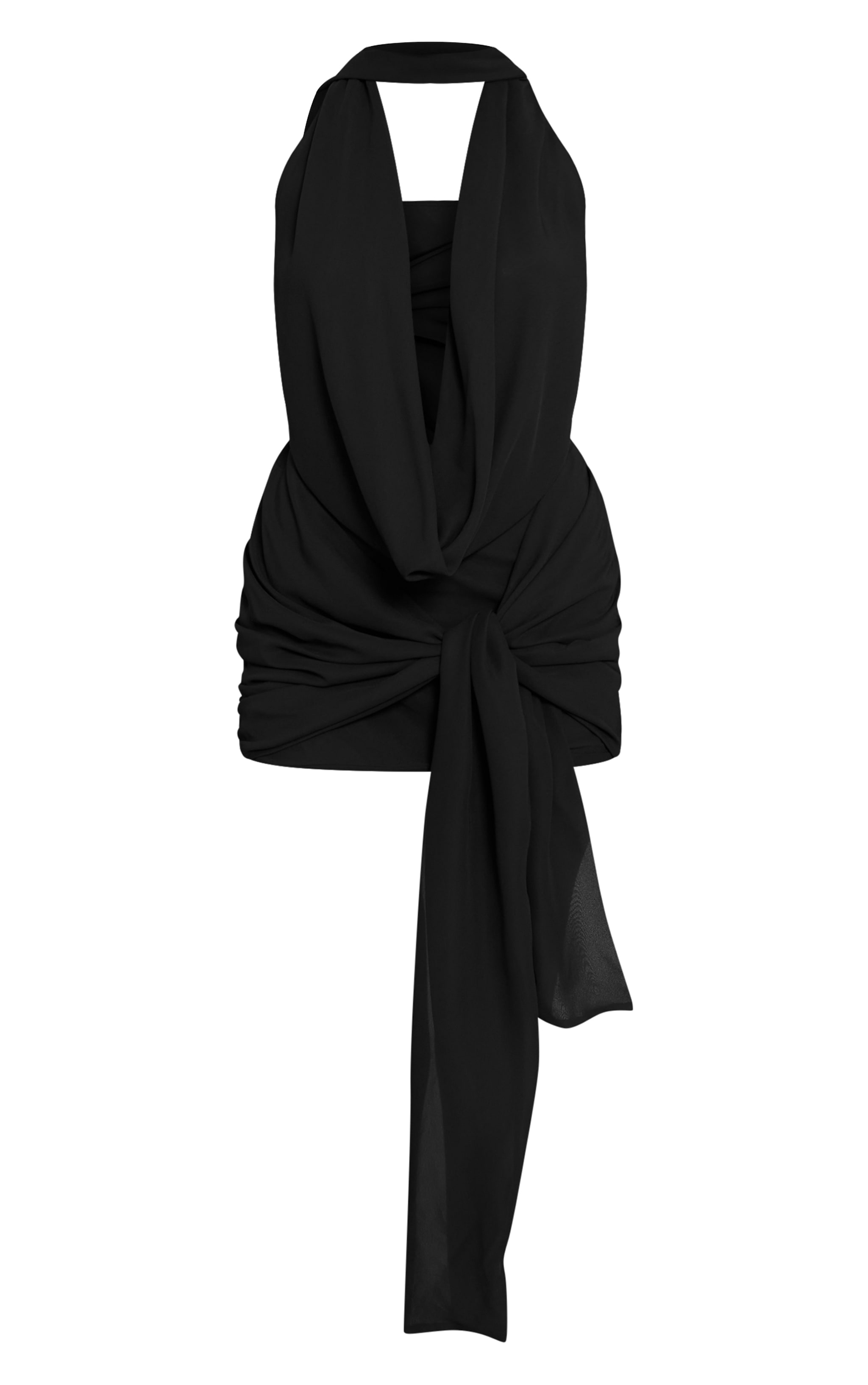 Black Woven Wrap Halterneck Mini Dress image 5