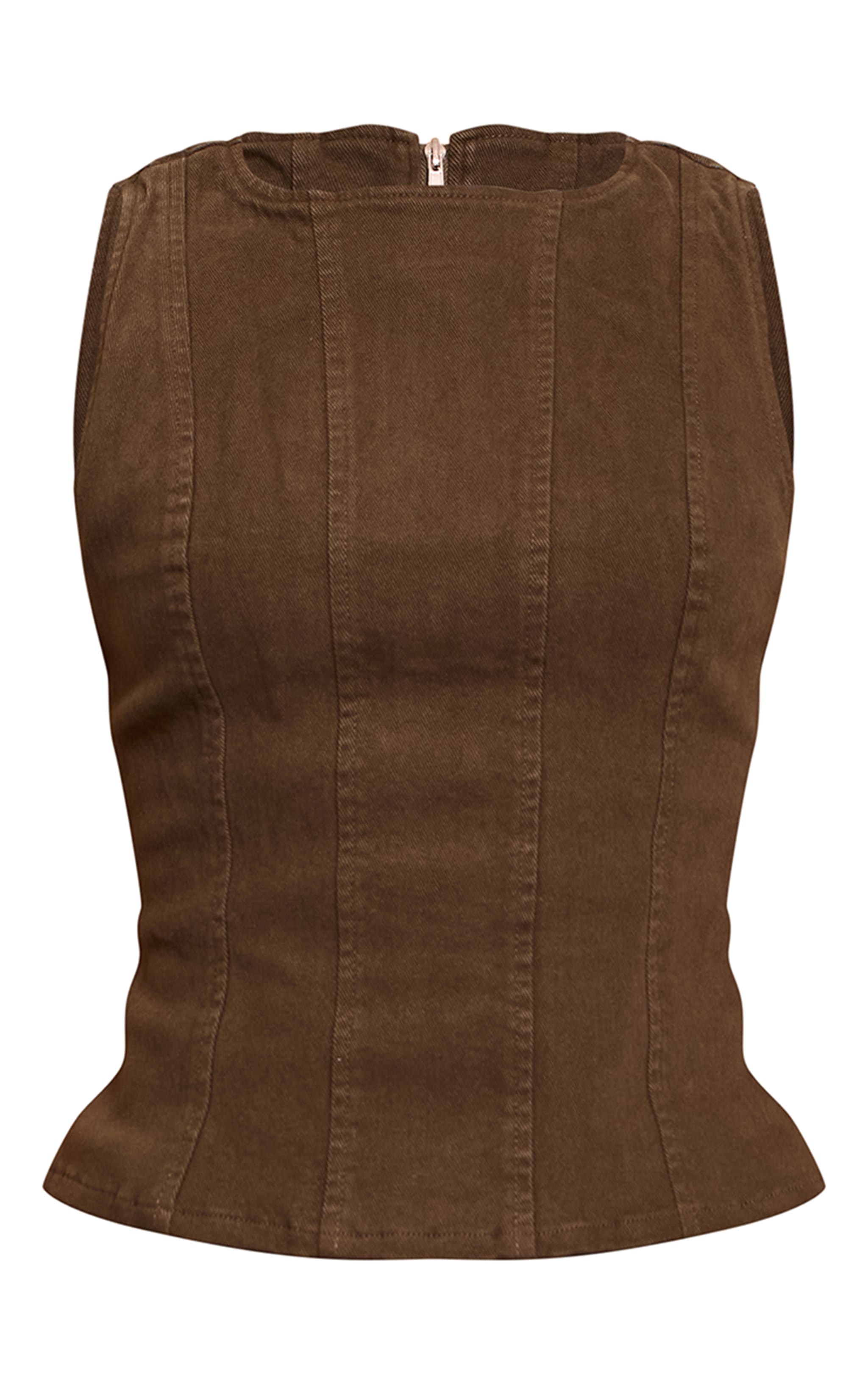 Dark Khaki Seam Detail Sleeveless Denim Top image 5