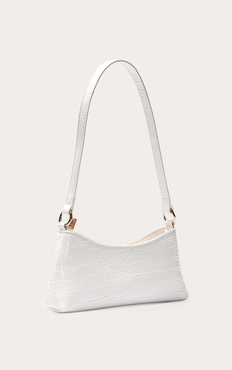 Cream Croc PU Shoulder Bag image 3