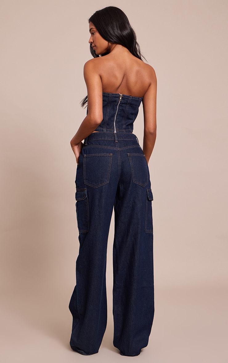 Tall Indigo Wide Leg Cargo Jeans image 3