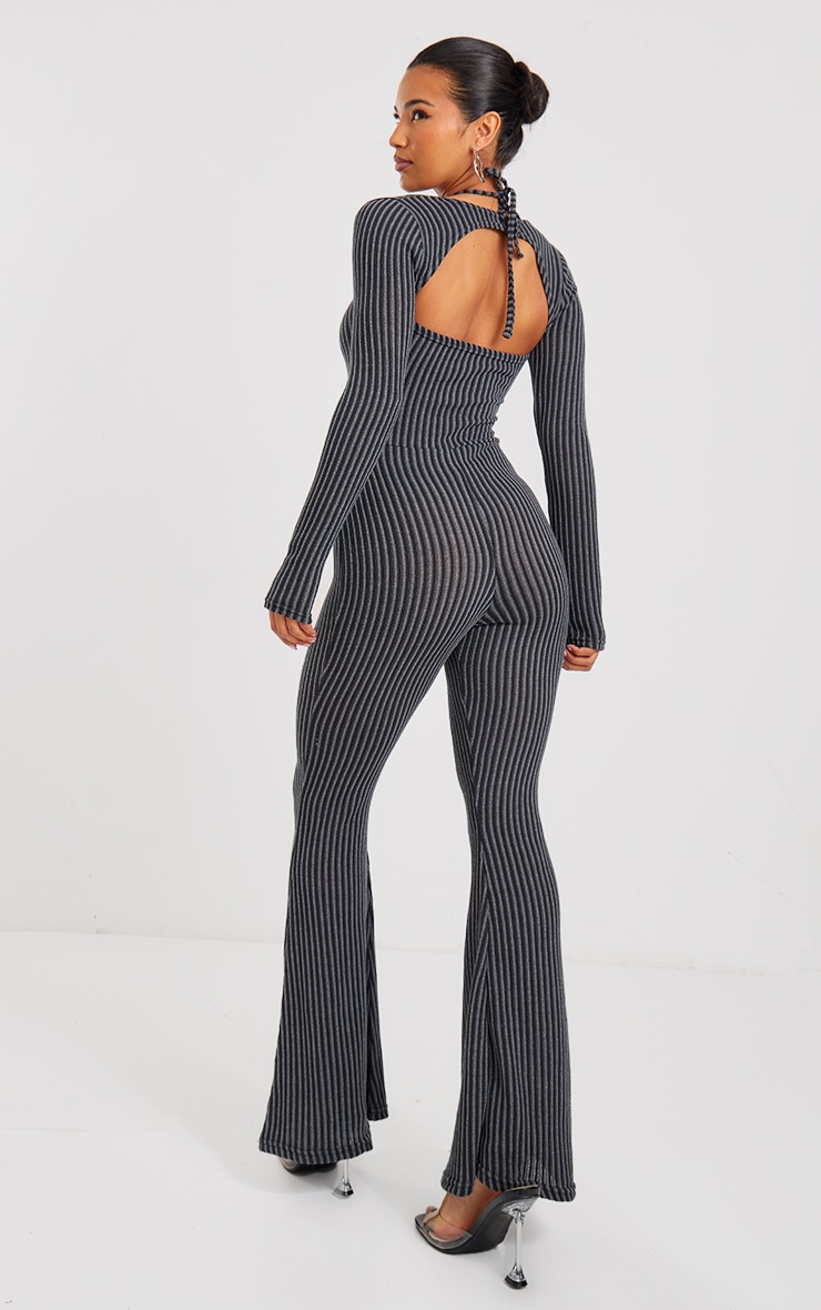 Charcoal Two Tone Halterneck Detail Flare Leg Jumpsuit image 2