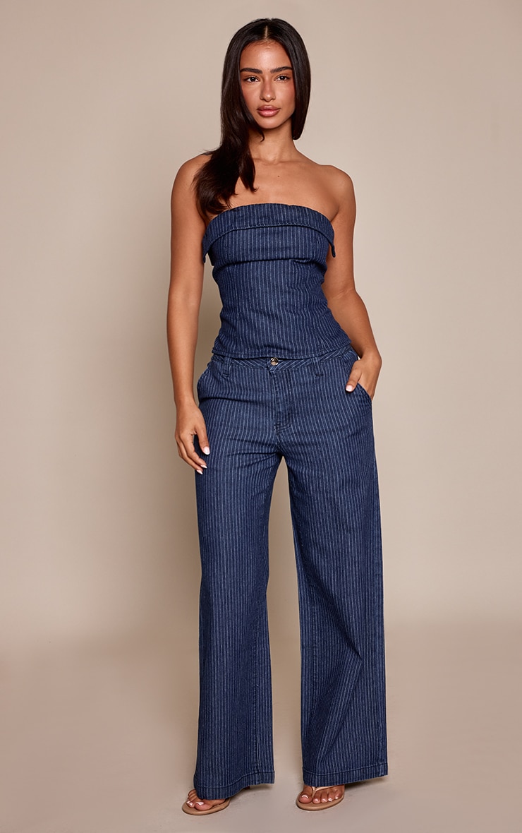 Petite Indigo Pinstripe Wide Leg Jeans