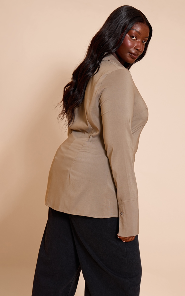 Plus Brown Chiffon Fitted Shirt image 2